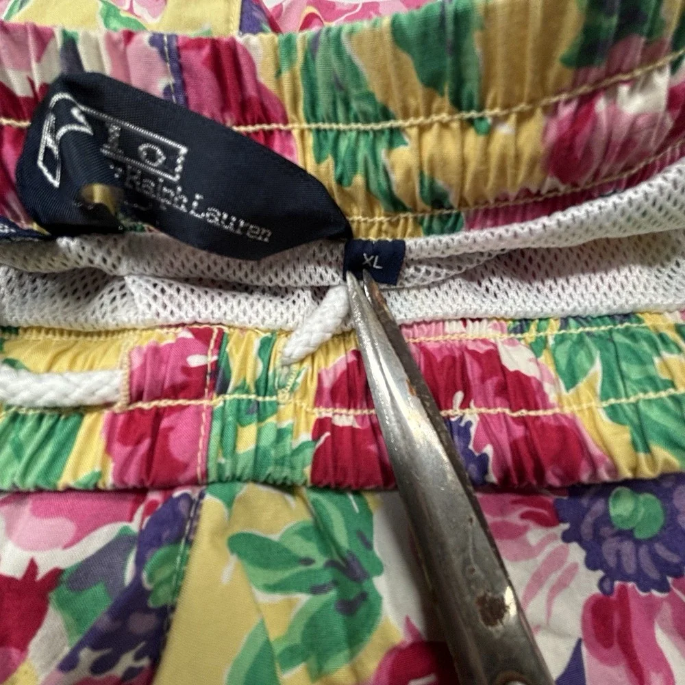 VTG Polo Ralph Lauren Mens XL Swim Trunks Floral Cotton Shorts Beach Romantic EC